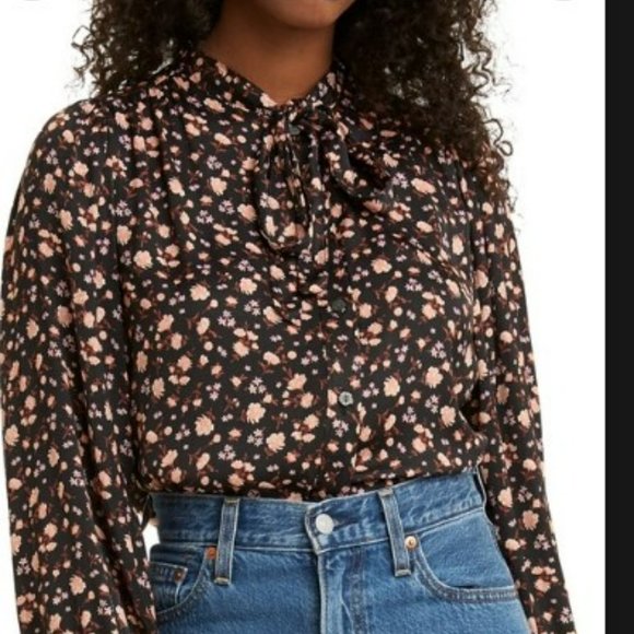 Levi's Marianna Button-Up Black Floral Blouse Size XS - Picture 1 of 4